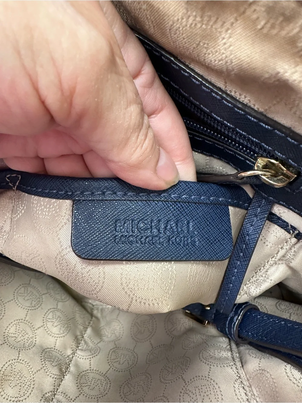 Michael Kors Navy Dome Satchel with Gold Hardware